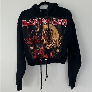 1 of 1 CUSTOM NEW Iron Maiden 'The Number of the Beast' Black Cropped Hoodie